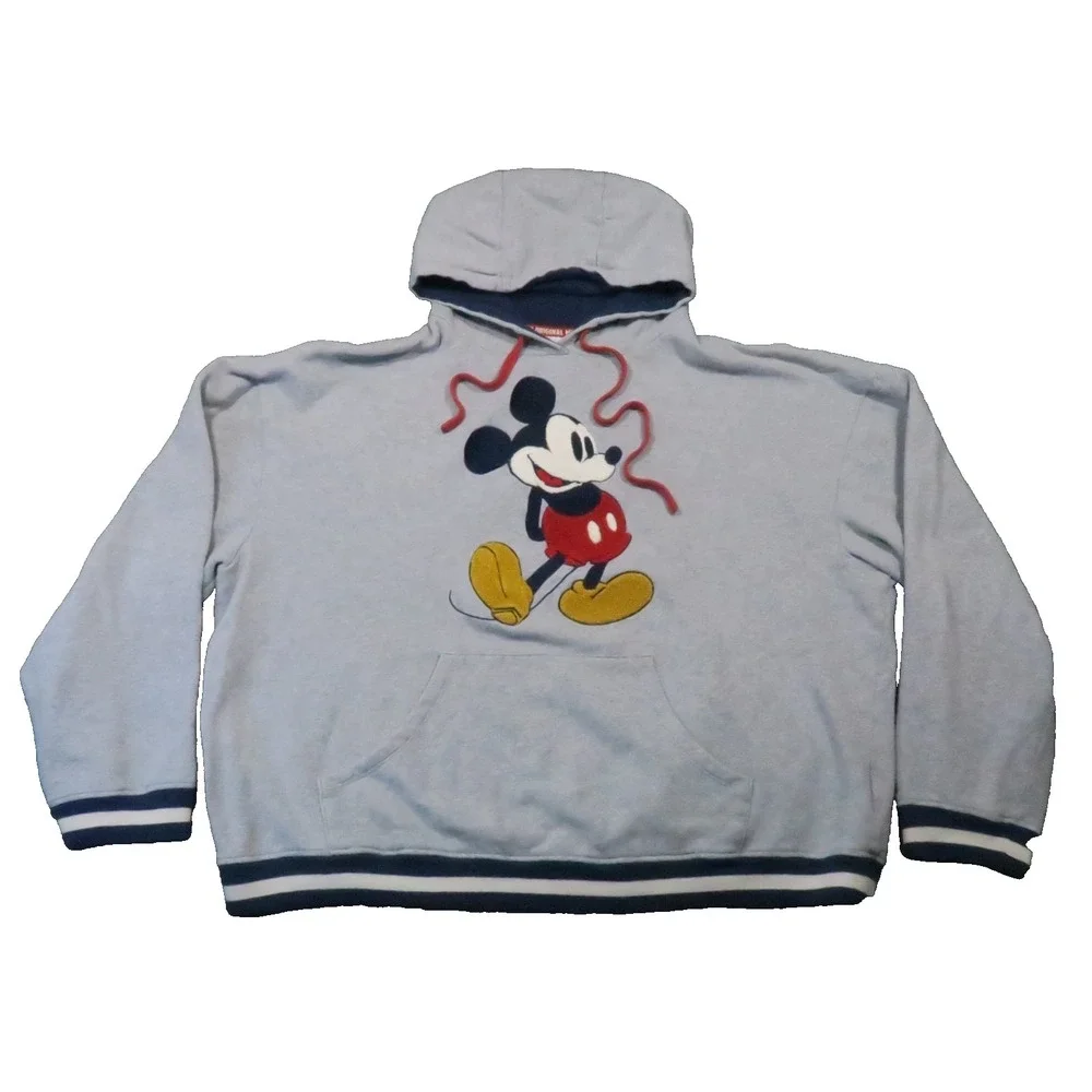 Walt Disney Original Mickey Mouse Hoodie XL Gray Embroidered Fleece Theme Park